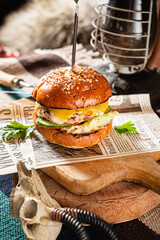 Canvas Print - american burger on the table