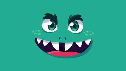 Poster - green comic monster face character animation