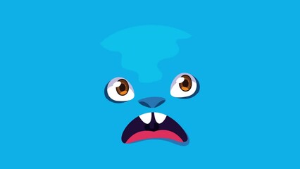 Poster - blue comic monster face character animation