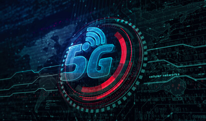 Wall Mural - 5G high-speed mobile phone network symbol digital concept 3d illustration