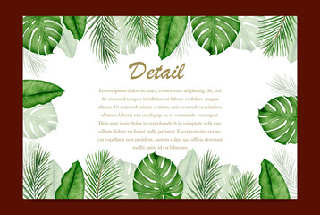 Tropical banner background with realistic summer leaves