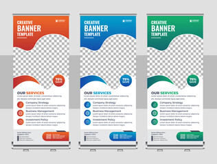 Wall Mural - Business Roll Up Set. Standee Design. Banner Template, Abstract Geometric Background vector