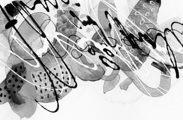 Wall Mural - art watercolor and acrylic smear blot with pencil, oil pastel line scribble elements. abstract textu