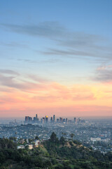 Downtown Los Angeles skyscrapers at sunset