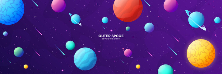 Wall Mural - space futuristic modern colorful background. night sky. solar system, galaxy and universe exploratio