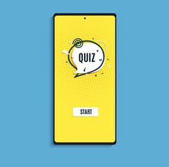 Quiz online game interface in paper cut style. Yellow and black color trivia mobile app papercut art template. UI smartphone application design. Craft vector flat screens questionnaire game