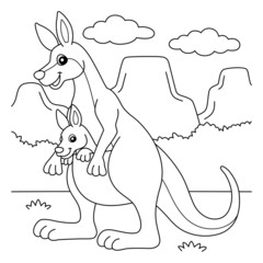 Wall Mural - Kangaroo With Baby Coloring Page for Kids