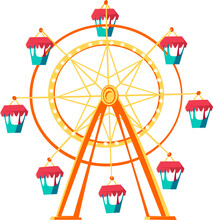 Ferris Wheel, Element For Amusement Park, Cartoon Vector Isolated Illustration