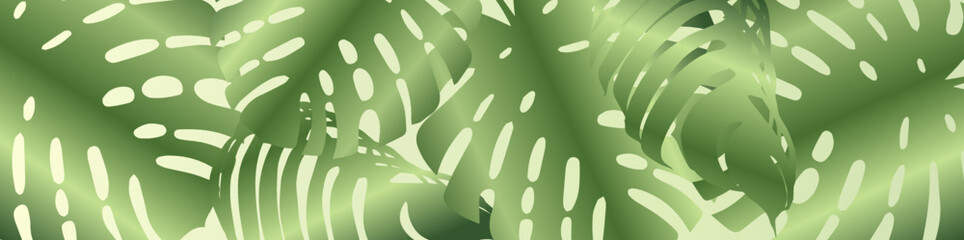 Wall Mural - Exotic background design with tropical palm leaf. Floral green horizontal palm tree pattern vector template for summer banner, premium invitation, luxury voucher, prestigious gift certificate.