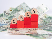 Word Prices Written In Polish With Wooden Blocks, "ceny" Means Prices