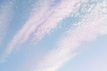 Pastel Sky With Chemtrails, White And Pink And Blue Shades