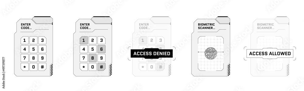 HUD digital futuristic user interface PIN code entry panel set. Sci Fi ...