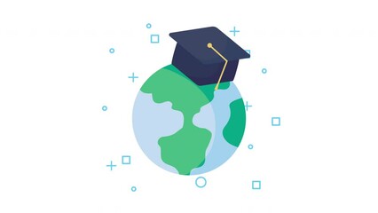 Wall Mural - earth planet with graduation hat