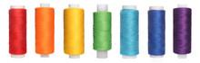 Set With Spools Of Multicolor On White Background. Banner Design