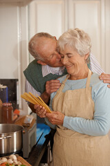 Sticker - Thank you for taking care of me, my darling. Cropped shot of an elderly couple standing together in the kitchen.