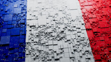 French Flag Rendered As Futuristic 3D Blocks. France Network Concept. Tech Wallpaper.
