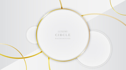 abstract elegant white circle golden frame background. 3d luxury design. vector illustration