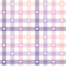 Heart Check Plaid Pattern. Pastel Multicolored Seamless Gingham Tartan Vector Set For Valentines Day Flannel Shirt, Pyjamas, Scarf, Tablecloth, Picnic Blanket, Other Spring Summer Fashion Print.