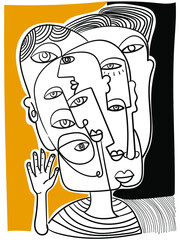 Wall Mural - Abstract line drawing faces portrait vector illustration.