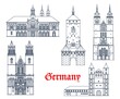 Germany architecture buildings of Magdeburg, Naumburg, vector cathedrals. German landmarks of Marienkirche and Magdeburg rathaus town hall with St Mauritius and Katharina cathedral dom