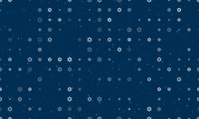 Seamless Background Pattern Of Evenly Spaced White Star Of David Symbols Of Different Sizes And Opacity. Vector Illustration On Dark Blue Background With Stars