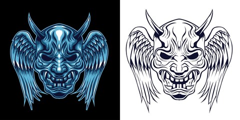 Wall Mural - winged oni mask vector illustration