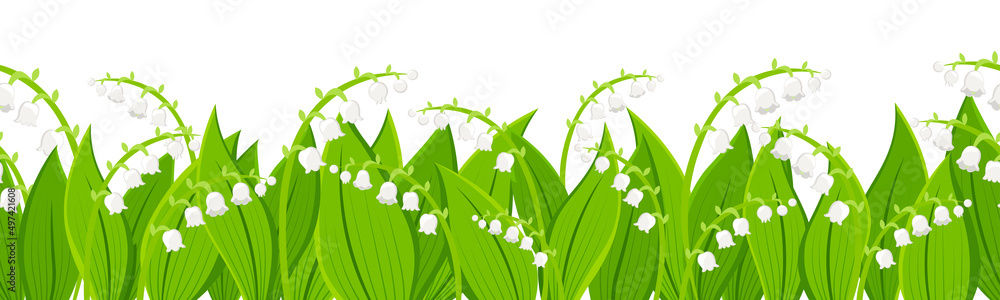 Seamless border with spring Lily of the valley flowers. Floral frame ...