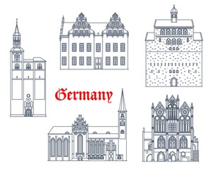 Wall Mural - Germany buildings of Tangermunde, Stendal and Havelberg, vector architecture landmarks. German St Stephan kirche and Rathaus or town hall, Sankt Nicolas and Saint Mary Church or Marienkirche