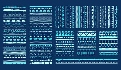 Wall Mural - Border, frame, hand drawn brush lines set. Vector decorative desigh elements for decoration, greeting card templates. Borders, ribbons, patterns, brushes collection.