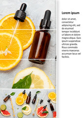 Sticker - Collage made of bottles of essential aroma oils with citrus.