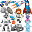 Set of space objects on white background