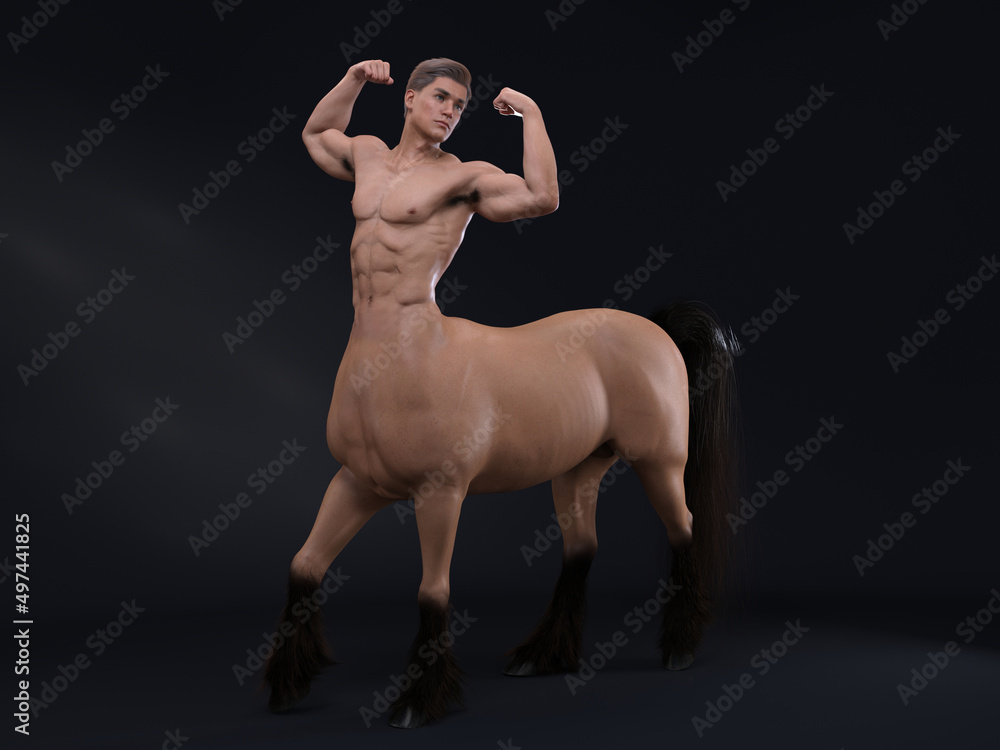 3D Rendering : A portrait of the handsome male centaur posing his body ...