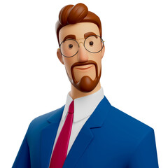 3D illustration of smiling businessman close up portrait. Cute cartoon man avatar, character face, isolated on white background
