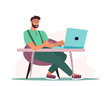 © Alina.Alina - Man work with laptop through internet.Freelance IT worker working online.Person Freelancer sitting in chair and typing smth with computer on laps. Flat vector illustration isolated on white background