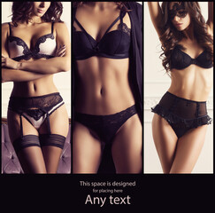 Sticker - Set of photos with beautiful and sexy women in lingerie. Erotic underwear collection collage.