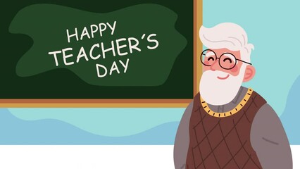 Canvas Print - happy teachers day lettering with old man