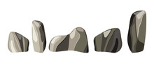 Set Of Different Stones In Cartoon Style. Rock Stones Vector. Set Of Different Boulders.