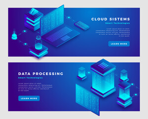 Wall Mural - cloud sistems and data processing concept banner template.