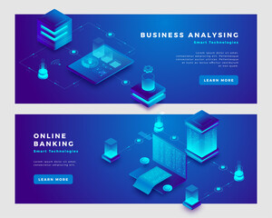 Wall Mural - online banking and business analysis concept banner template.