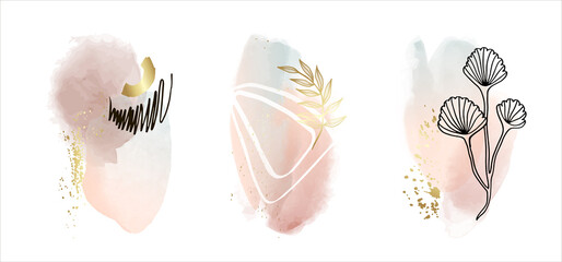 Wall Mural - Abstract Watercolor Compositions. Set of soft color painting wall art for house decoration or invitations. Minimalistic background design. Vector wall art plants in minimalist style.