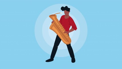 Poster - male musician playing saxophone animation