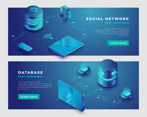 Wall Mural - social network and database concept banner template.