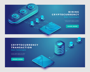 Wall Mural - mining cryptocurrency and transaction concept banner template.