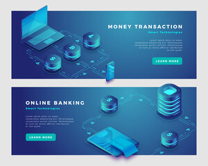 Wall Mural - money transaction and online banking concept banner template.