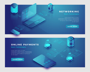 Wall Mural - networking and online payments concept banner template.