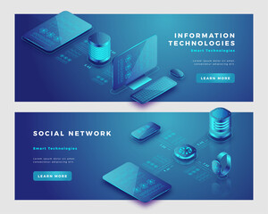 Wall Mural - social network and information concept banner template.