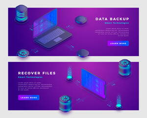Wall Mural - files recover and data backup concept banner template.