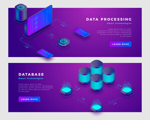Wall Mural - data processing and database concept banner template.