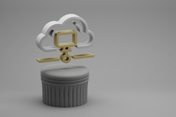 Poster - Beautiful abstract illustrations Cloud Data Storage symbol icons on a column stand and wonderful background. 3d rendering illustration. Background pattern for design. Web Hosting