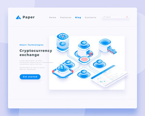 Wall Mural - cryptocurrency exchange blockchain concept landing page header template.